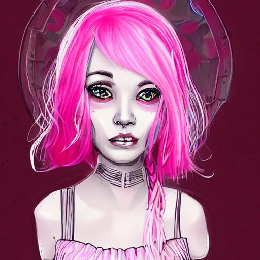 Image similar to alt girl with pink hair, cute outfit, digital art, portrait, highly detailed