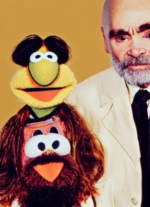 Image similar to charles manson hosting the muppet show