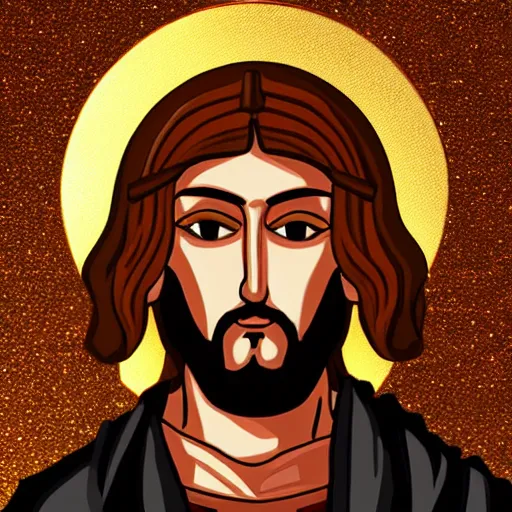 Prompt: gold and black icon of anime Jesus