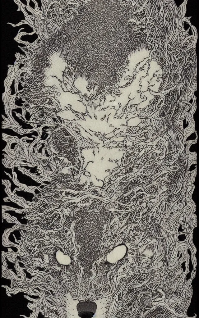 Image similar to wolf spirit drawn by Takato Yamamoto, mystic eyes, clean ink detailed line drawing, intricate detail drawing, portrait