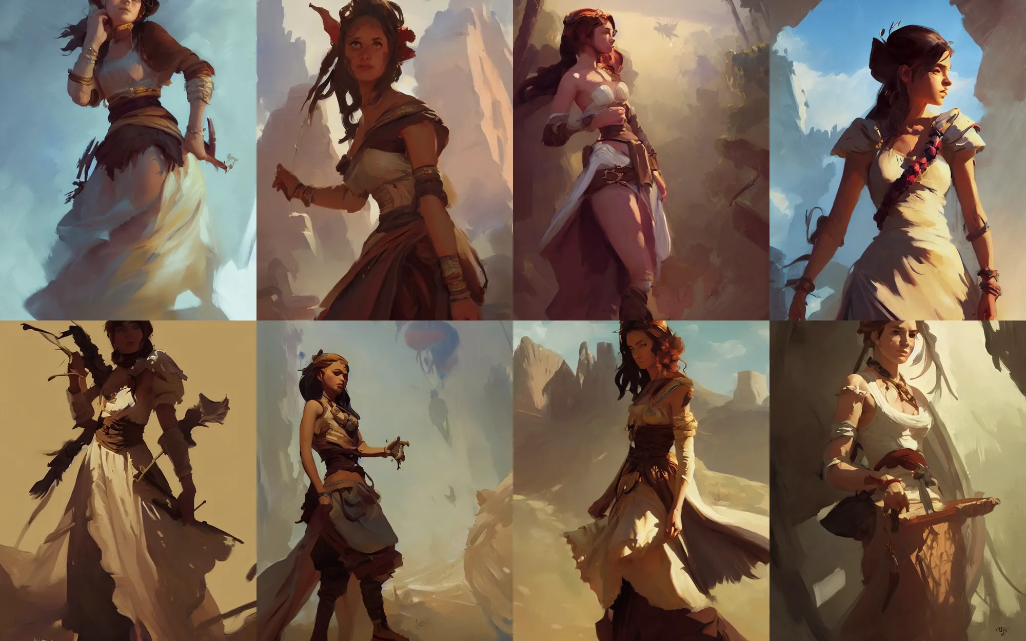 Image similar to portrait of nomad young girl in dress cloth greg manchess portrait painting of bard, d & d, fantasy, medium shot, asymmetrical, intricate, elegant, matte painting, illustration, hearthstone, by greg rutkowski, by greg tocchini, by james gilleard, by joe fenton