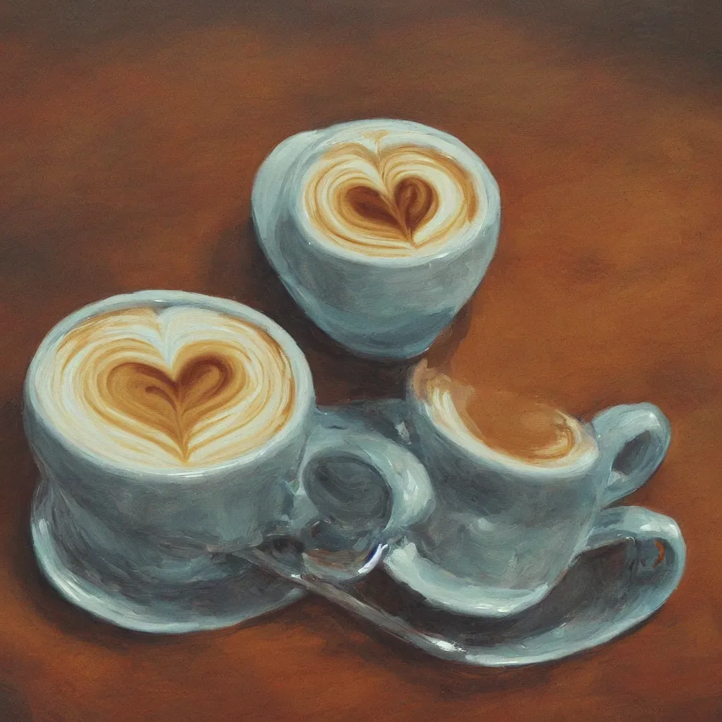 Image similar to a beautiful painting of a close up cup of coffee that says I Love You in the style of Monet