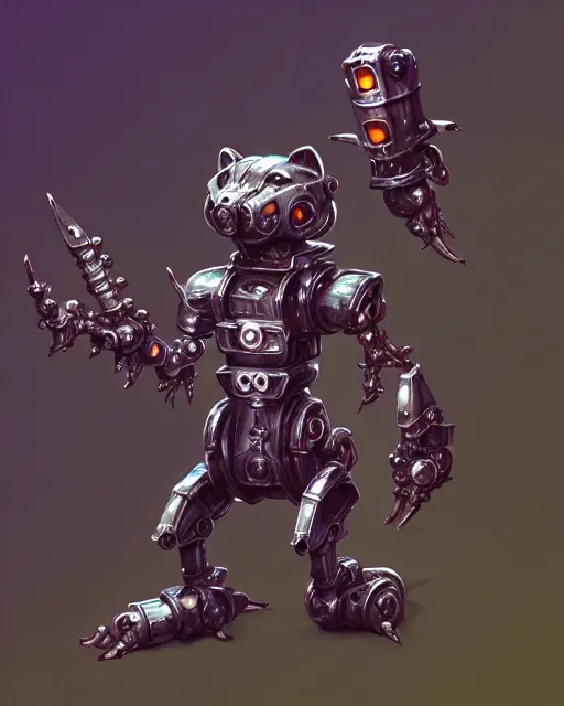 Prompt: mechanical ferret dungeons and dragons metalic robot creature, d & d digital ferret character illustration, artstation trending robot ferret render, intricate, sharp focus, hyper detailed, digital painting, matte, d & d strange cute mech robot ferret character, masterpiece