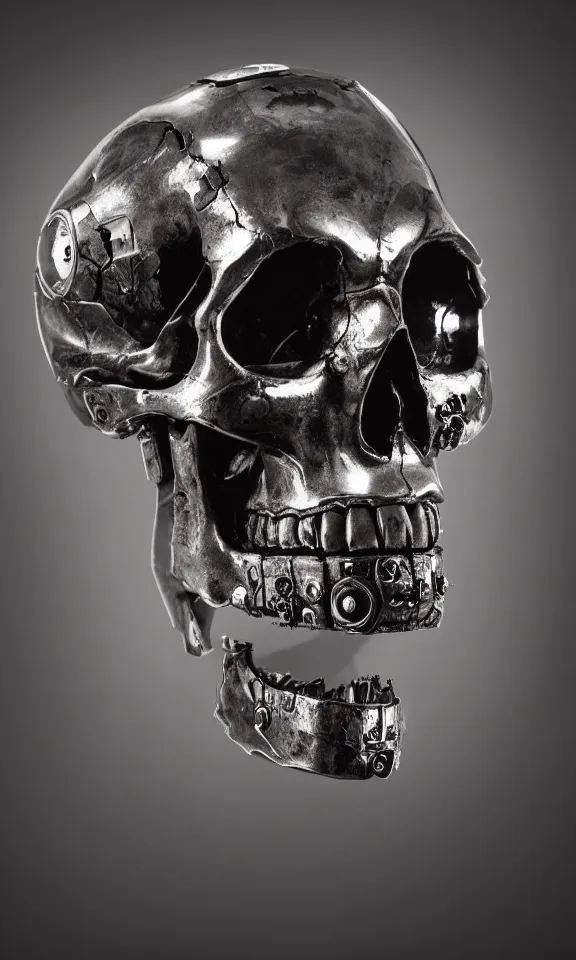 Image similar to photo of a cyborg skull, studio lighting, 4k