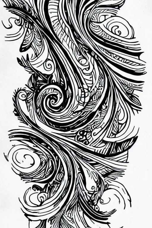 Image similar to a simple tattoo design of birds flying in a 8 spiral, ink, line art