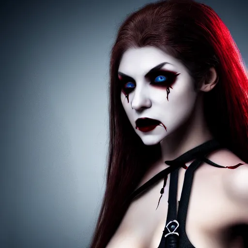 Prompt: photo of a real-life beautiful female vampire warrior, 4k, highly detailed