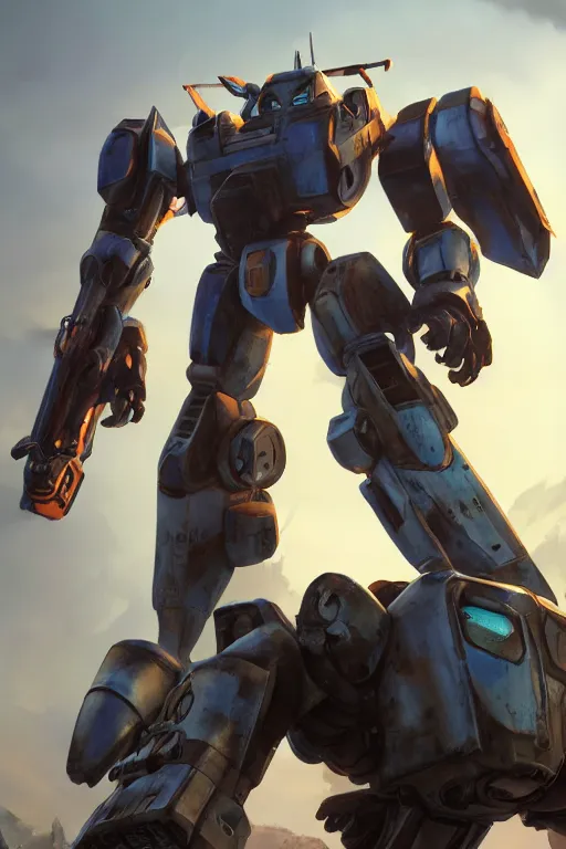 Image similar to mechwarrior 5 : mercenaries mech megaman transformer robot boss tank engine game octane render, 4 k, hd 2 0 2 2 3 d cgi rtx hdr style chrome reflexion glow fanart, global illumination ray tracing hdr fanart arstation by ian pesty by jesper ejsing pixar and disney unreal zbrush central hardmesh