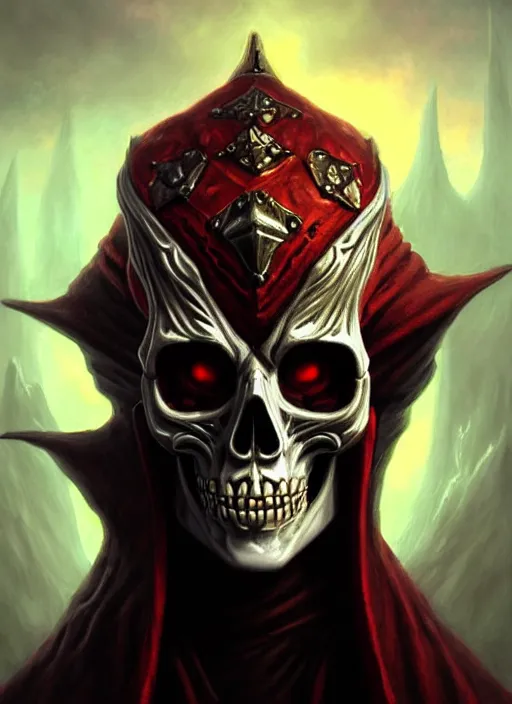 Image similar to a _ fantasy _ style _ portrait _ painting _ of skull head lich, dnd, wicked, oil _ painting _ unreal _ 5 _ daz. _ rpg _ portrait _ extremely _ detailed _ artgerm _ greg _ rutkowski _ greg