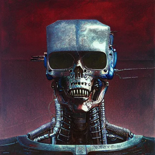 Image similar to terminator robot highly detailed beksinski and hr giger art style painting