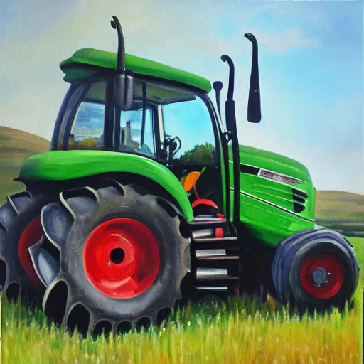 Prompt: a farmers tractor transforming into a Transformers robot, oil painting