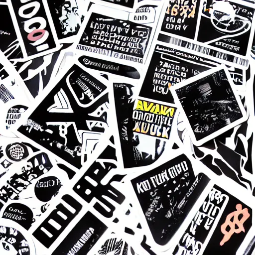 Image similar to black on white graphic design stickers in style of david rudnick, eric hu, acid, y 2 k, brutalism