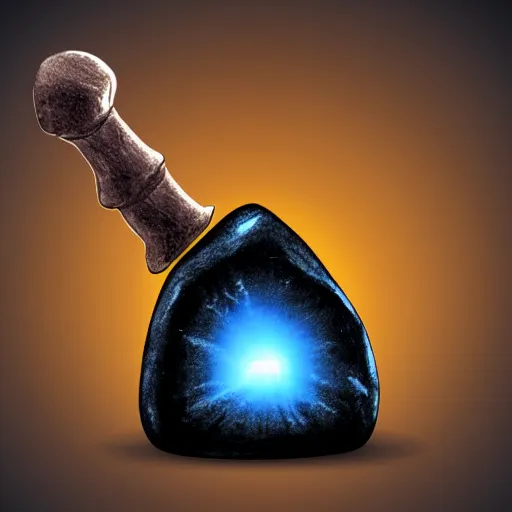 Prompt: rpg illustration of a black magical stone, singular stone with glowing blue engraving on a neutral background