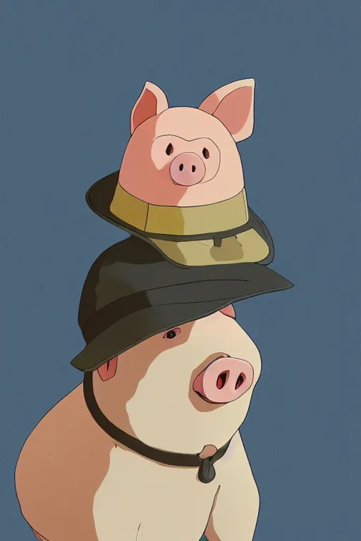 Image similar to adorable anime pig wearing a cute hat, young, clear clean face, Ilya kushinov, by Makoto Shinkai, Studio Ghibli, Miyazaki, Kyoto Animation, digital 2D, painterly style, gouache illustration, high contrast, cute, kawaii, chibi, golden ratio, rule of thirds