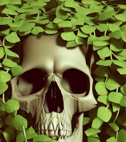 Image similar to skull with ivy, unreal engine 5, octane render, trending on artstation by vitaly bulgarov