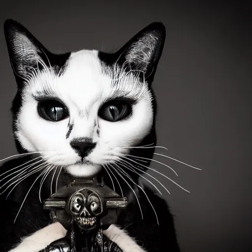 Image similar to black metal cat with corpse paint, studio photography