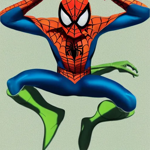 Prompt: spiderman with a green and orange color scheme