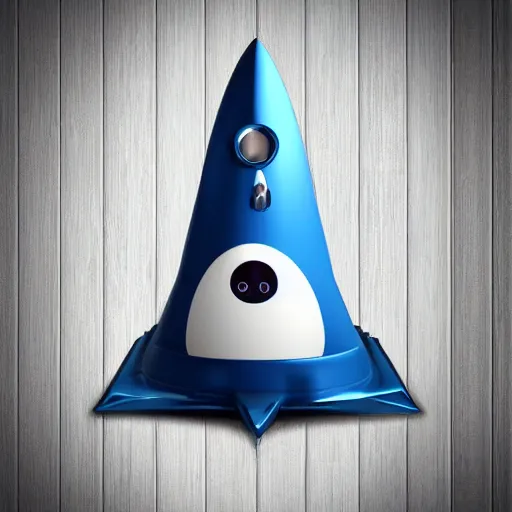 Image similar to a cute space rocket made of shiny plastic and aluminium - professional photo studio - dark bleu background - vignette