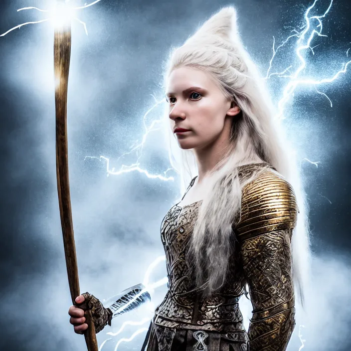 Image similar to photo of a very beautiful!! nordic queen warrior with lightning powers highly detailed 8 k hdr smooth sharp focus high resolution award - winning photo