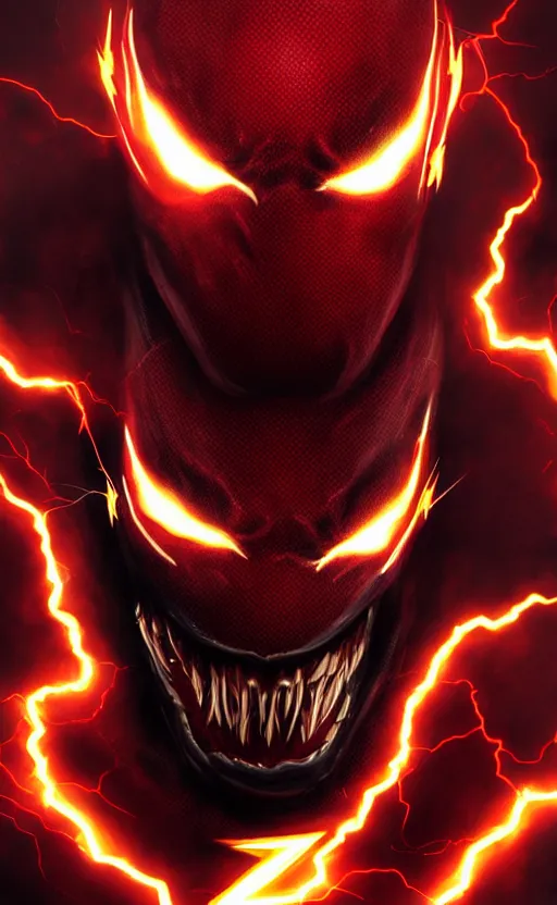 Prompt: portrait of venom as the flash, black and red, dynamic lighting, cinematic, ultra detailed, trending on art station, stunning visuals, creative, fantasy concept art