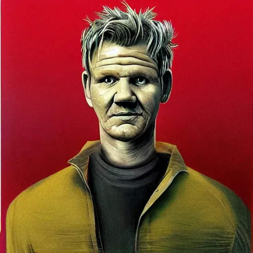 Prompt: gordon ramsay in the art style of zdzislaw beksinski