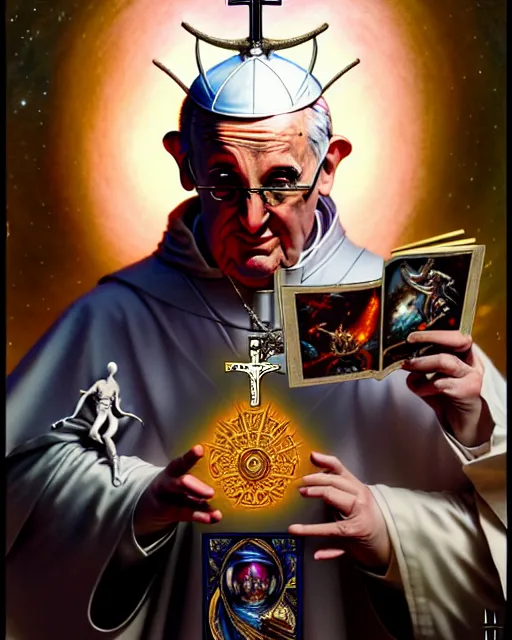 Image similar to the pope tarot card, fantasy character portrait made of fractals, ultra realistic, wide angle, intricate details, the fifth element artifacts, highly detailed by peter mohrbacher, hajime sorayama, wayne barlowe, boris vallejo, aaron horkey, gaston bussiere, craig mullins