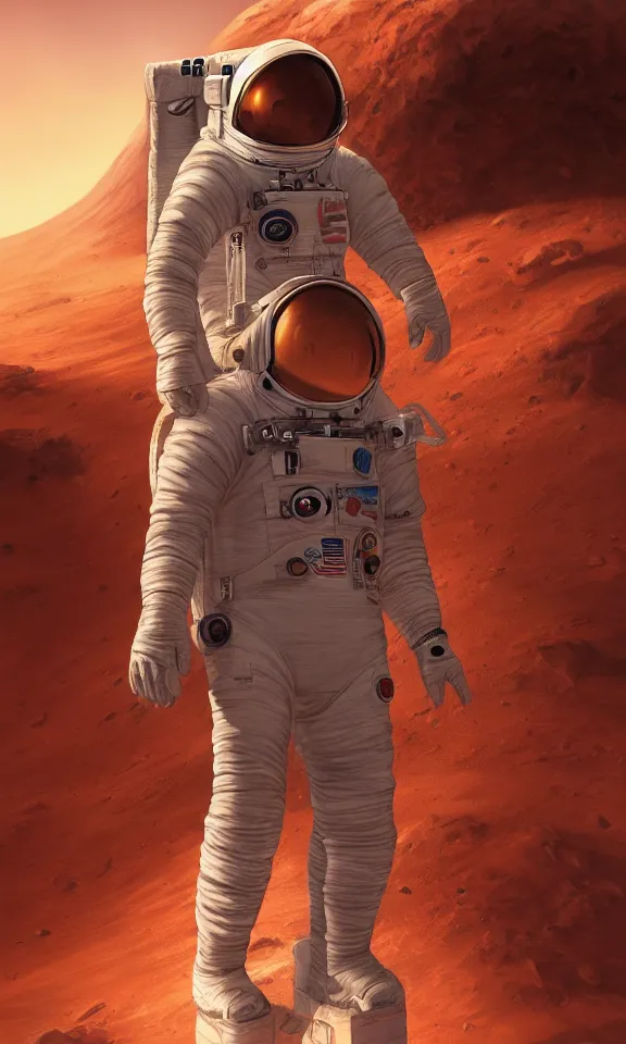 Prompt: astronaut posing on mars, portrait, full body shot, digital art, concept art, fantasy art, highly detailed, hd wallpaper, hdr, artstation, deviantart, behance