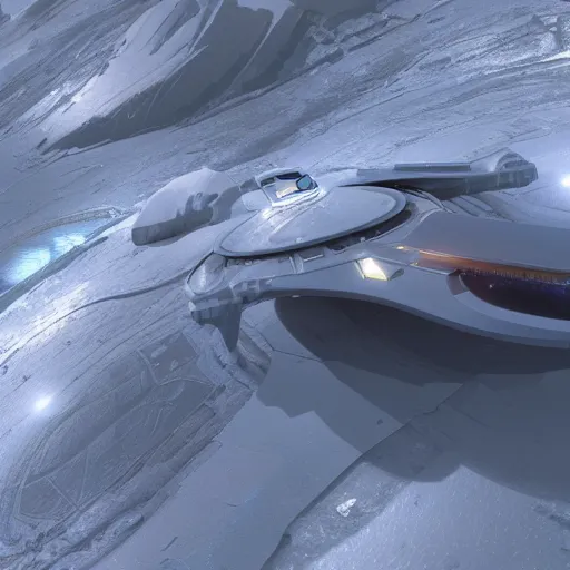 Prompt: small spaceship on an icy mountain, blizzard, 8k, photorealistic, stellaris artstyle