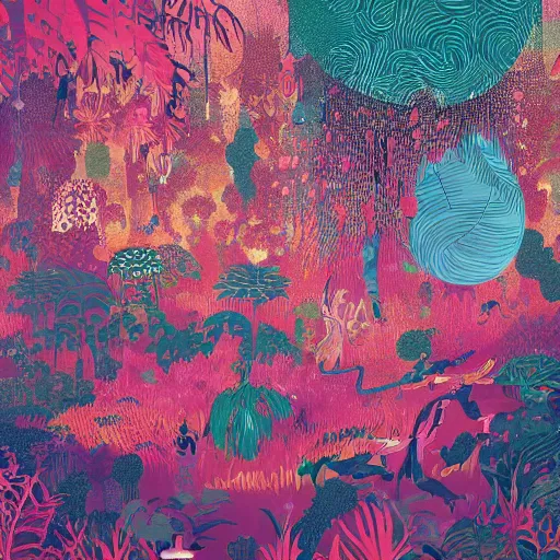 Image similar to disco diffusion painting of the jungle by victo ngai and malika favre, masterpiece, contest award winner