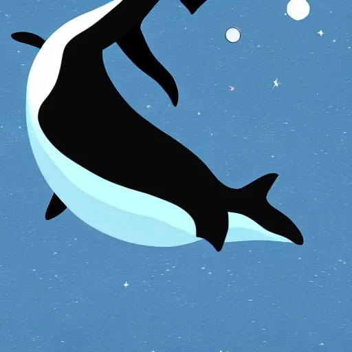 Image similar to Shamu the orca killer whale jumping over the moon. space, stars, planets. SeaWorld, ccean life, marine life. Trending on artstation