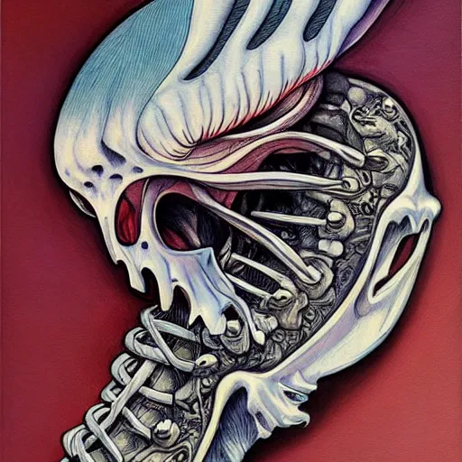 Image similar to a bautiful painting of sneaker by aaron horkey, trending on artstation, skeleton, colorful