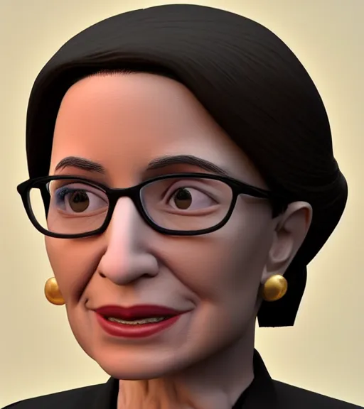 Image similar to Fanart 3D model of Ruth Bader Ginsberg, trending on artstation, cycles render, character bust, For Hire 3D artist, Pixar and Industrial