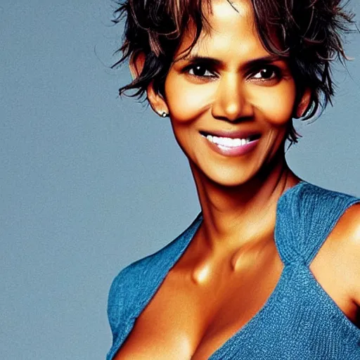 Image similar to halle berry as an anthropomorphic blueberry