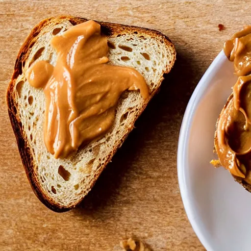 Prompt: peanut butter on a slice of toasted bread