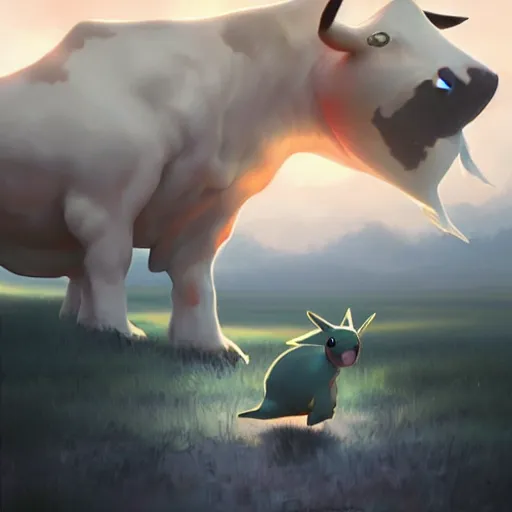 Image similar to pokemon 🐄, artstation greg rutkowski, cinematic, hyperrealist, digital art