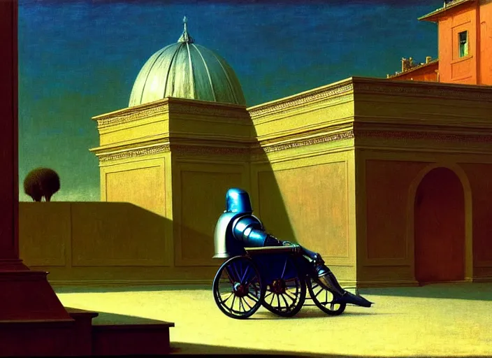 Image similar to knight in armor in a wheelchair do tricks & watch old tv, rome, highly detailed, soft lighting, elegant, by edward hopper and james gillard, zdislaw beksinski, stephen outram, andreas m wiese, carl spitzweg, highly detailed, masterpiece, unreal 6, 8 k