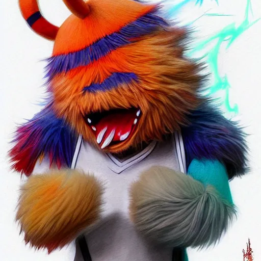 Image similar to Hab Mascot YOUPPI pokemon shiny, legendary, ultra rare, highly detailed, digital pencil painting, anime, cartoonish, hybrid human / anthro, monster youppi pokemon, sharp focus, illustration, art by artgerm and greg rutkowski and alphonse mucha