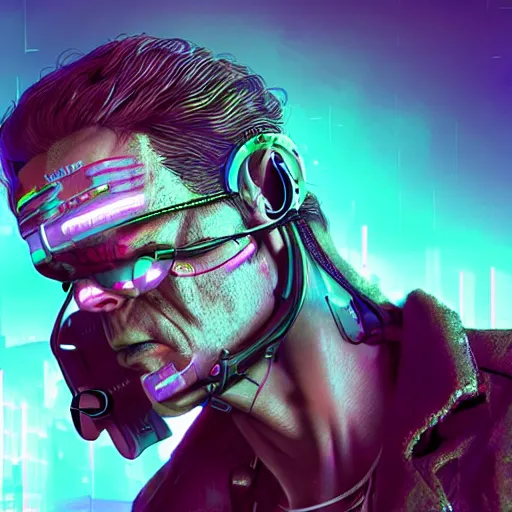 Prompt: Frankenstein wearing a cyberpunk headset, rendered by Beeple, synthwave style, character concept, digital art, unreal engine, WLOP, trending on artstation, 4K UHD image,