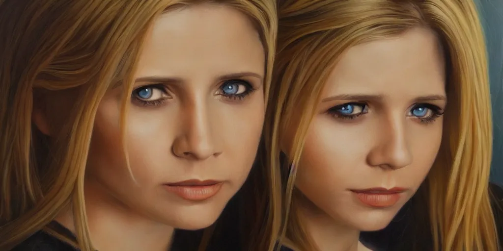 Image similar to a hyperrealistic beautiful oil painting of Buffy Summers; masterpiece; extremely detailed; ultra realistic; trending on artstation