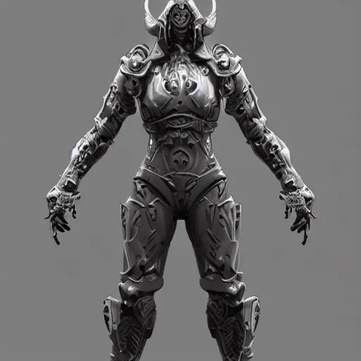 Image similar to modern futuristic zbrush diablo crusader character concept, model, zbrush, white background, intricate, detailed, centered, hyperrealism, octane, robotic head