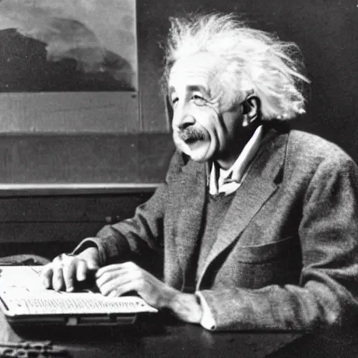 Prompt: einstein using a laptop