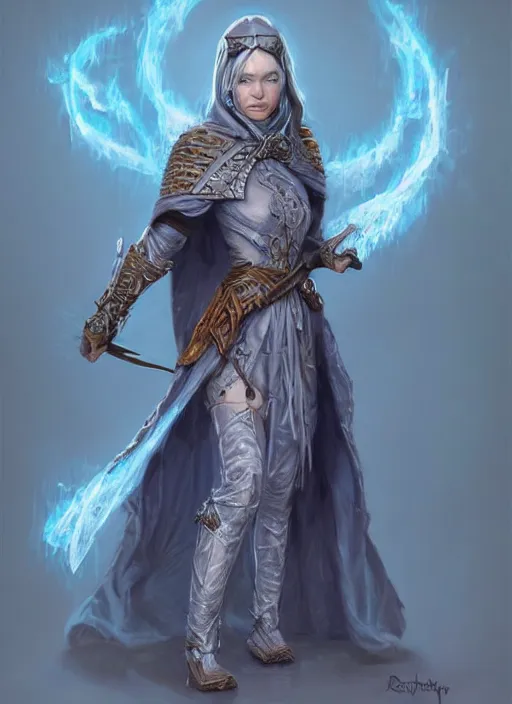 Prompt: light blue cloak female priest, ultra detailed fantasy, dndbeyond, bright, colourful, realistic, dnd character portrait, full body, pathfinder, pinterest, art by ralph horsley, dnd, rpg, lotr game design fanart by concept art, behance hd, artstation, deviantart, hdr render in unreal engine 5