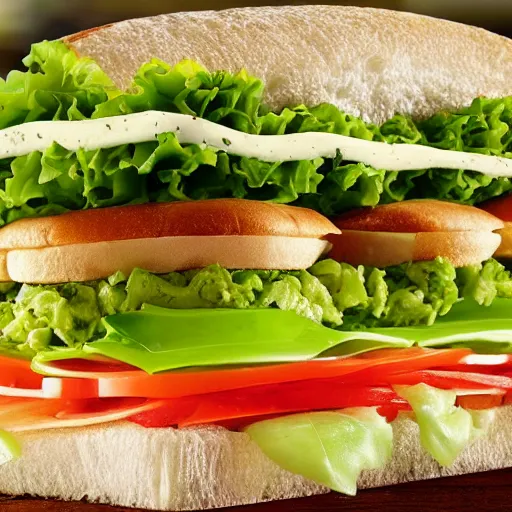 Image similar to promotional shot of the new frog sandwich from subway,