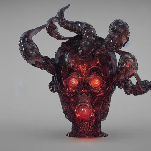 Prompt: A glass-blown lovecraftian horror, zbrush model, octane render, 8k, subsurface scattering