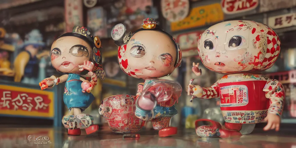 Image similar to closeup portrait of tin toy retro tokyo corner store diorama, depth of field, f 3 2, zeiss lens, detailed, centered, fashion photoshoot, by nicoletta ceccoli, mark ryden, lostfish, breathtaking, 8 k resolution, extremely detailed, beautiful, establishing shot, artistic, hyperrealistic, octane render, - h 8 0 4