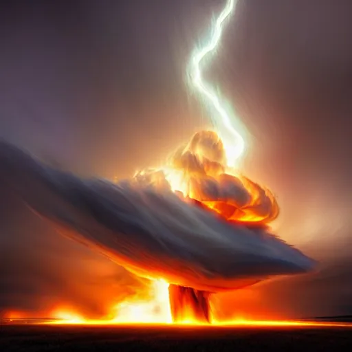 Prompt: amazing photo of a tornado made of fire, digital art, by marc adamus, beautiful dramatic lighting