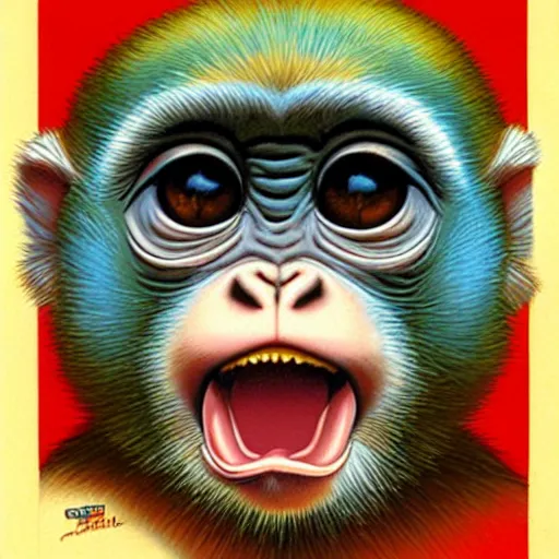 Prompt: The adorable baby monkey by Greg Hildebrandt