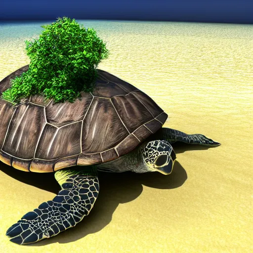 Image similar to turtle island. island on the back of a turtle. semi-realistic. 4k. render. trending on artstation