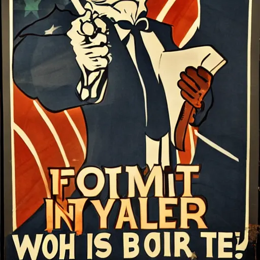 Image similar to fox animal dressed as uncle sam, ww 2 style propaganda poster