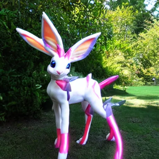 Image similar to a photo of a real life Sylveon, real life size