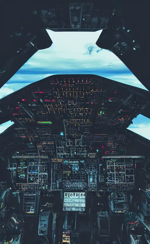 Prompt: first person view perspective, simple airplane cockpit, cathode ray tube, simple details, facing black explosions in the sky, not clustered, cosplay photo, stunning, girls frontline style, bokeh soft, shot on 1 5 0 mm, zenithal lightning, trending on instagram, by award winning photographer, symmetrical features